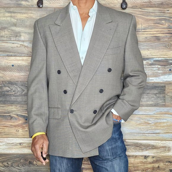 Joseph Abboud 100% Wool Light Brown Double-Breasted Blazer Sport Jacket Size 42R